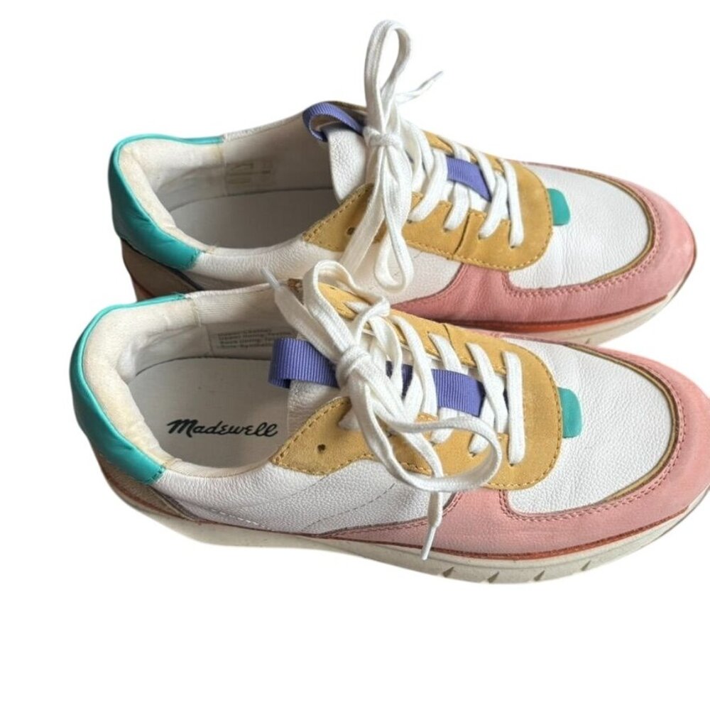 Madewell Kickoff Trainer Sneakers Size 8.5 Pink, Gold, Teal, Orange - Picture 4 of 9
